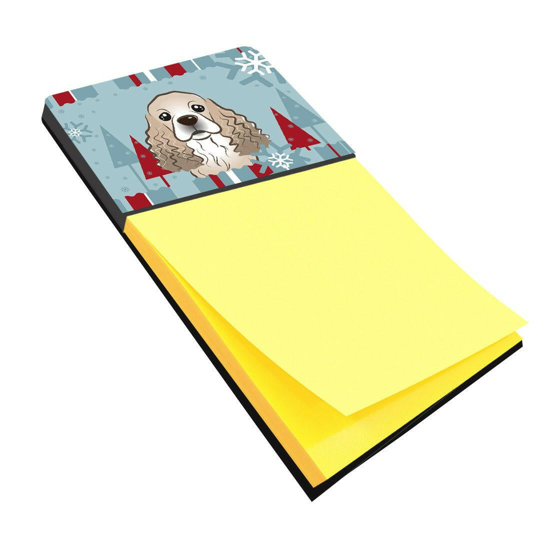 Winter Holiday Cocker Spaniel Watercolor Sticky Note Holder Refillable Dispenser Desk Accessory 3x3 Pad Gift