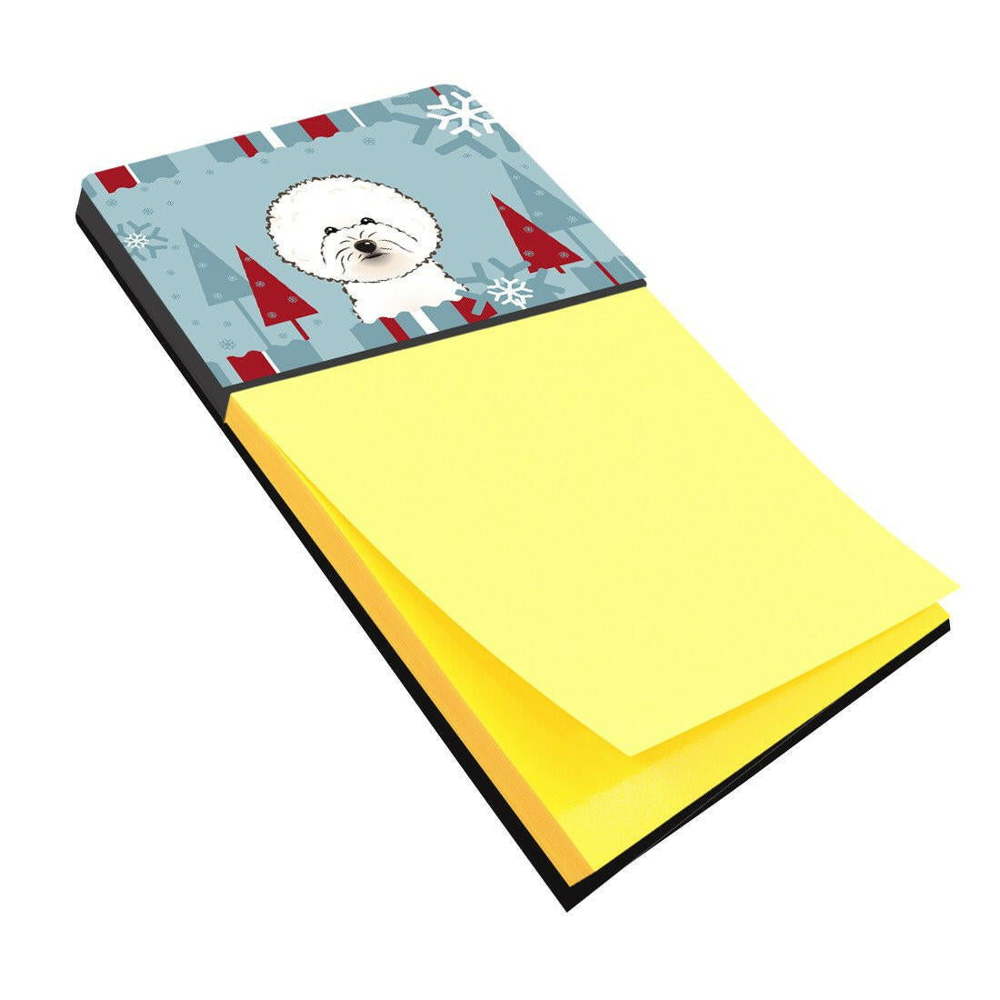 Winter Holiday Bichon Frise Watercolor Sticky Note Holder Refillable Dispenser Desk Accessory 3x3 Pad Gift