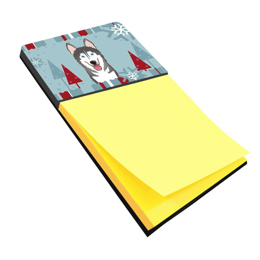 Winter Holiday Alaskan Malamute Watercolor Sticky Note Holder Refillable Dispenser Desk Accessory 3x3 Pad Gift
