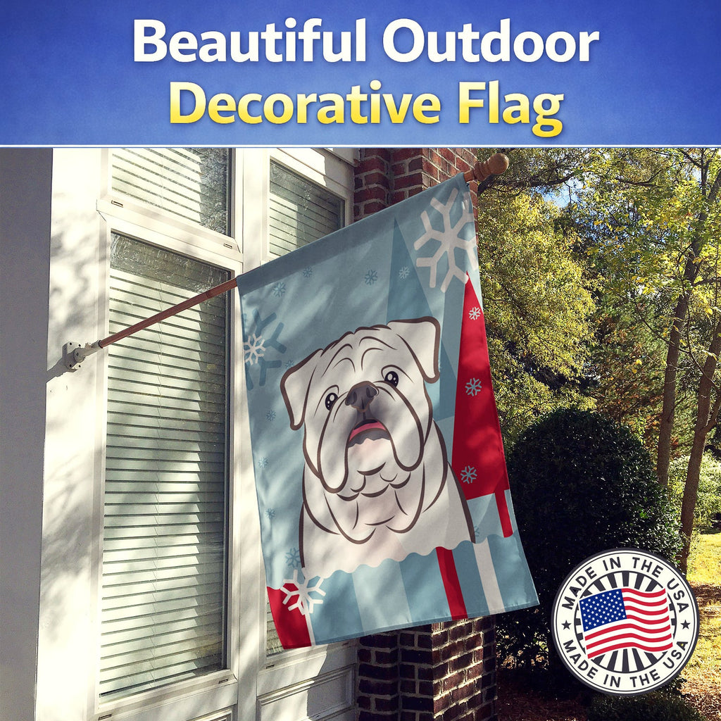 Winter Holiday White English Bulldog  House Flag 28x40 Porch Sleeve Pole Decorative Outside Yard Banner Artwork Wall Hanging, Polyester