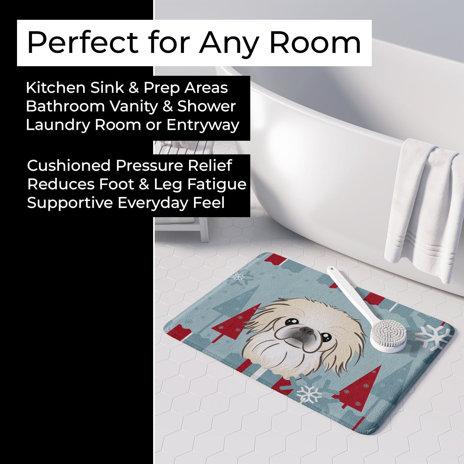 Winter Holiday Pekingese Memory Foam Kitchen Mat Machine Washable Anti-Fatigue Cushion Comfort Bath or Kitchen Rug