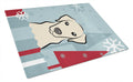 Winter Holiday Yellow Labrador Cutting Board Tempered Glass Kitchen Cutting Surface, Heat Resistant Chopping, Non-Slip Feet, Food Prep & Serving
