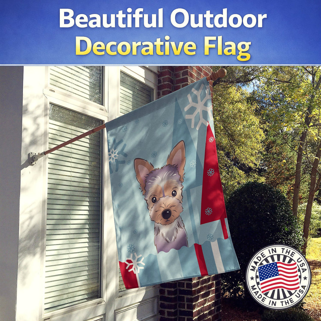 Winter Holiday Yorkie Puppy House Flag 28x40 Porch Sleeve Pole Decorative Outside Yard Banner Artwork Wall Hanging, Polyester
