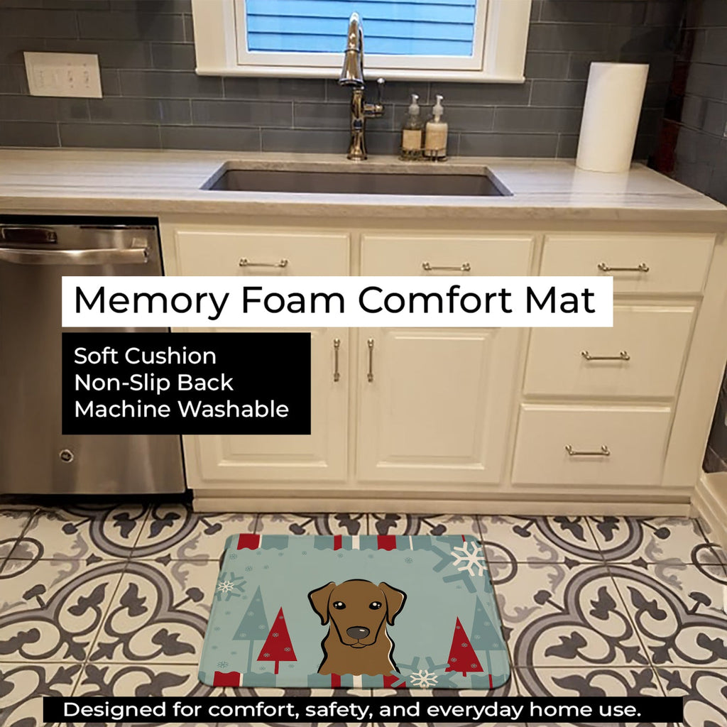 Winter Holiday Chocolate Labrador Memory Foam Kitchen Mat Machine Washable Anti-Fatigue Cushion Comfort Bath or Kitchen Rug