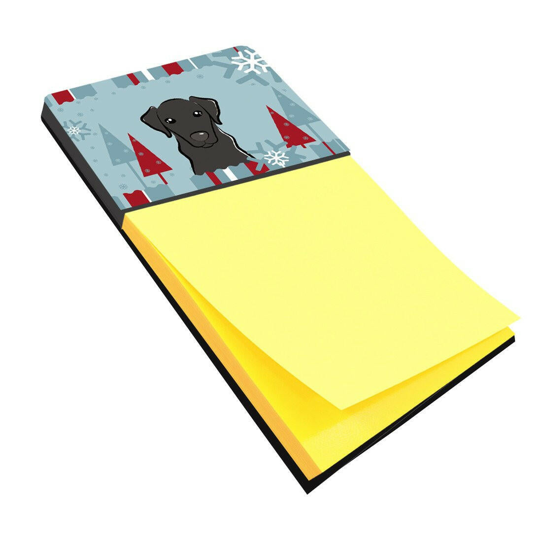 Winter Holiday Black Labrador Watercolor Sticky Note Holder Refillable Dispenser Desk Accessory 3x3 Pad Gift