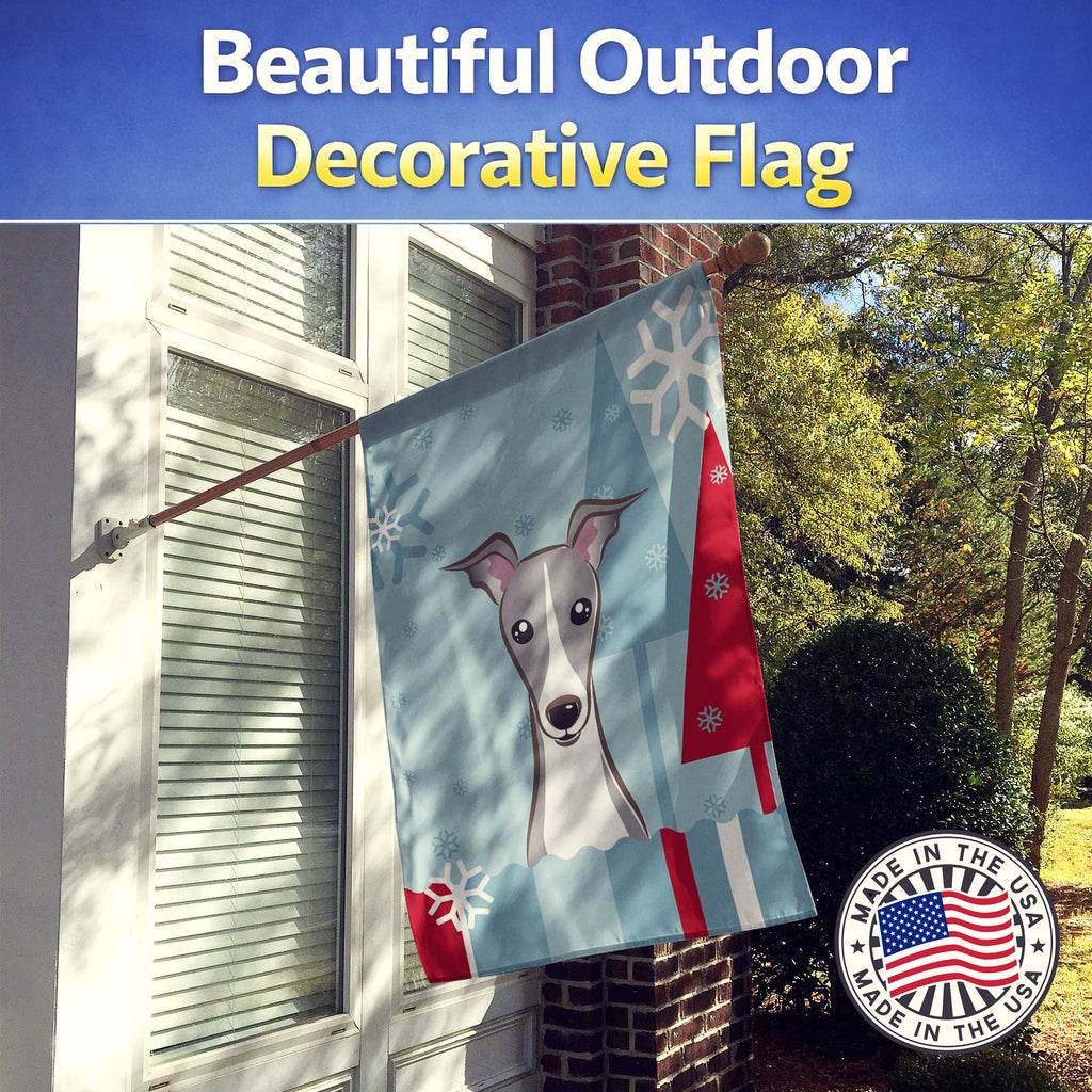 Winter Holiday Italian Greyhound House Flag 28x40 Porch Sleeve Pole Decorative Outside Yard Banner Artwork Wall Hanging, Polyester