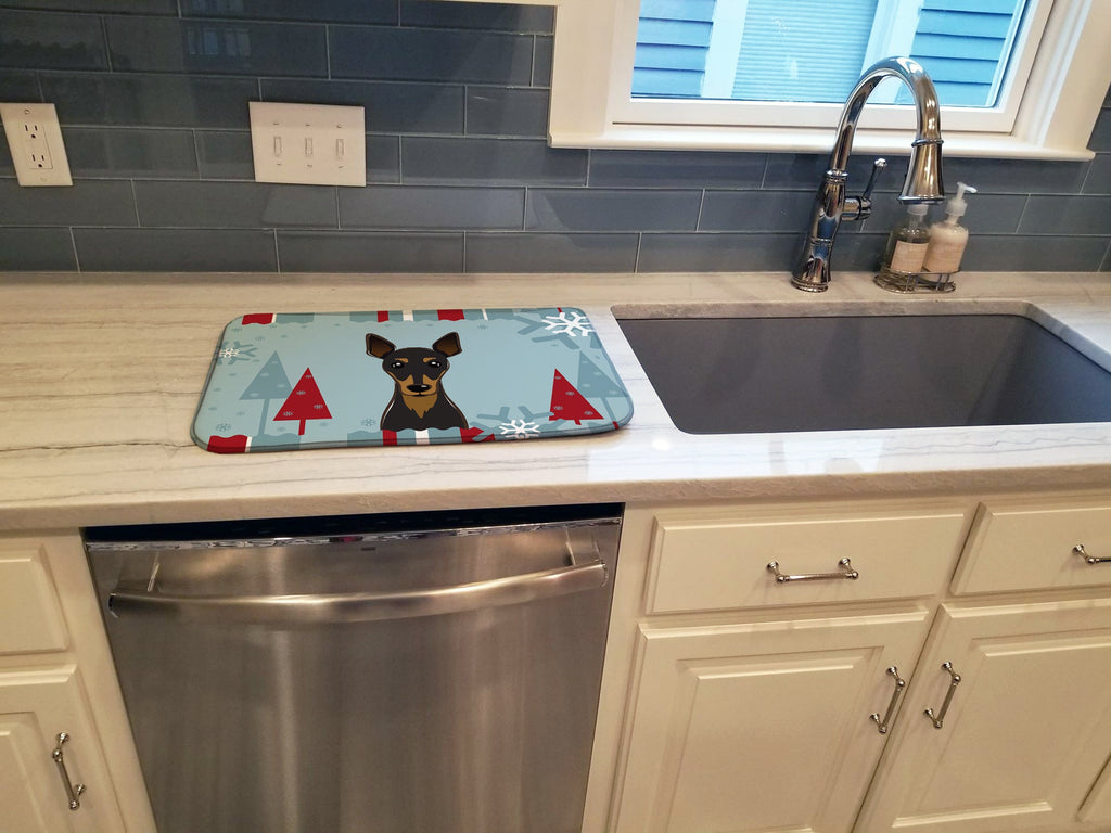 Winter Holiday Min Pin Dish Drying Mat Absorbent Dish Drying Mat Pad for Kitchen Counter Dish Drainer Mat for Countertop, 14 x 21", Multicolor