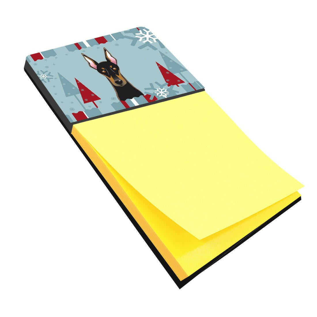 Winter Holiday Doberman Watercolor Sticky Note Holder Refillable Dispenser Desk Accessory 3x3 Pad Gift