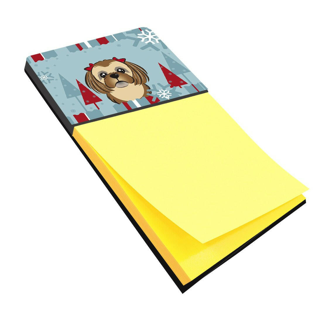 Winter Holiday Chocolate Brown Shih Tzu Watercolor Sticky Note Holder Refillable Dispenser Desk Accessory 3x3 Pad Gift