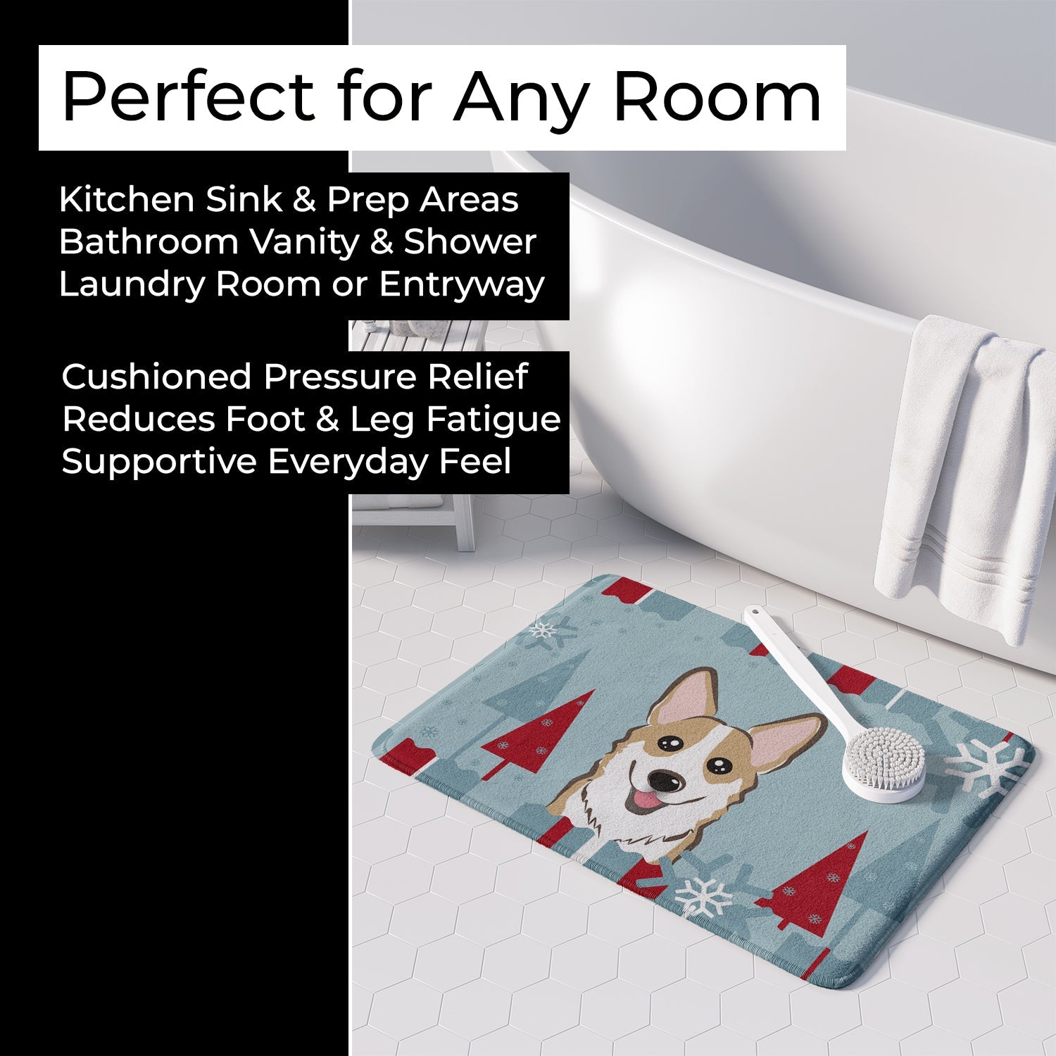 Winter Holiday Sable Corgi Memory Foam Kitchen Mat Machine Washable Anti-Fatigue Cushion Comfort Bath or Kitchen Rug