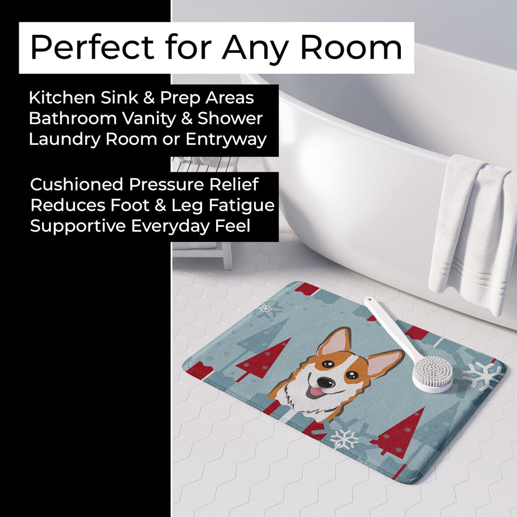 Winter Holiday Red Corgi Memory Foam Kitchen Mat Machine Washable Anti-Fatigue Cushion Comfort Bath or Kitchen Rug