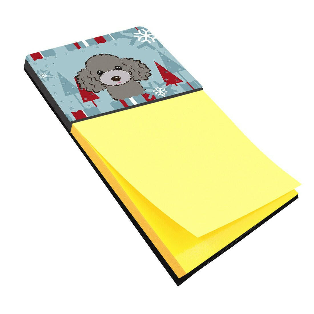 Winter Holiday Silver Gray Poodle Watercolor Sticky Note Holder Refillable Dispenser Desk Accessory 3x3 Pad Gift