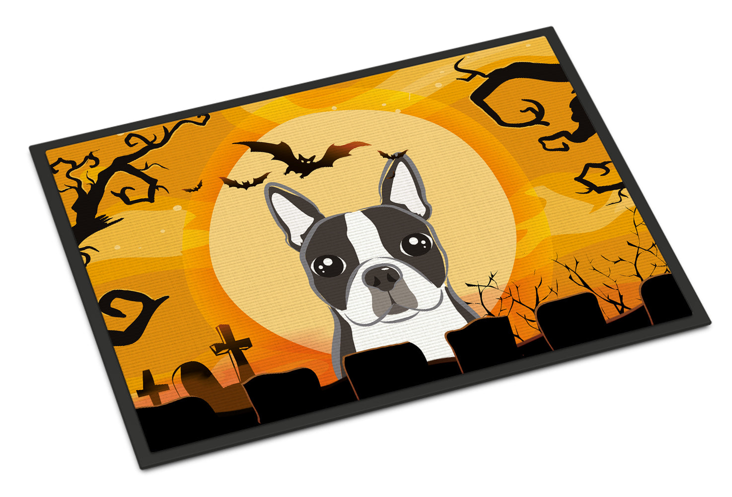 Halloween Boston Terrier Doormat Indoor Outdoor 24H X 36W Front Door Mat Rugs for Entryway, Non Slip Washable Low Pile,