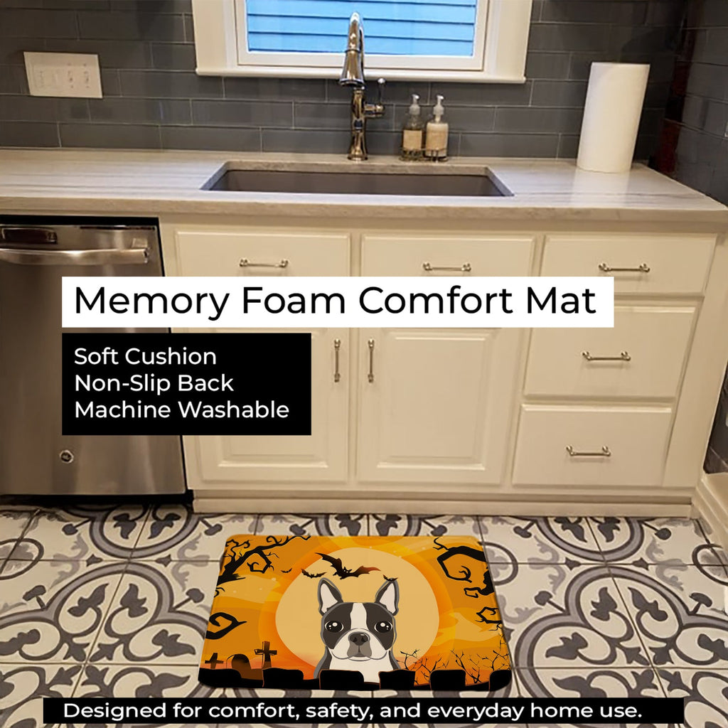 Halloween Boston Terrier Memory Foam Kitchen Mat Machine Washable Anti-Fatigue Cushion Comfort Bath or Kitchen Rug