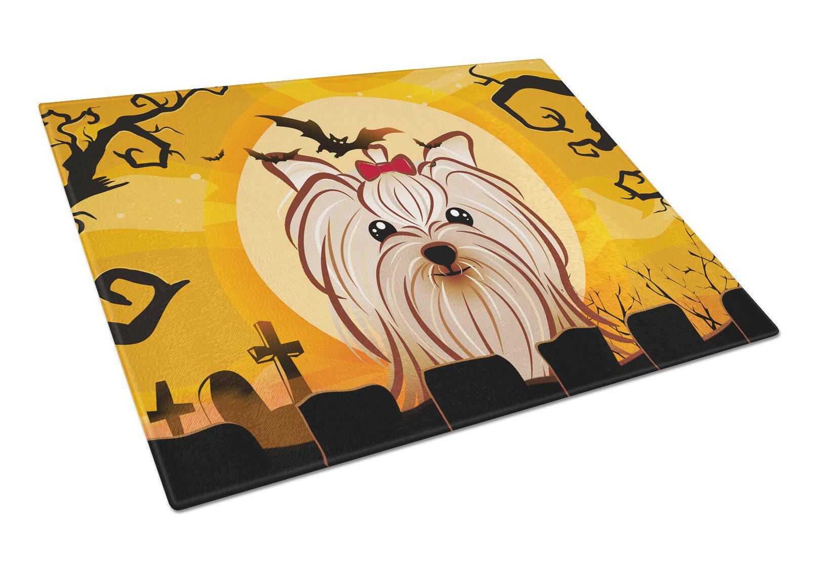 Halloween Yorkie Yorkishire Terrier Cutting Board Tempered Glass Kitchen Cutting Surface, Heat Resistant Chopping, Non-Slip Feet, Food Prep & Serving