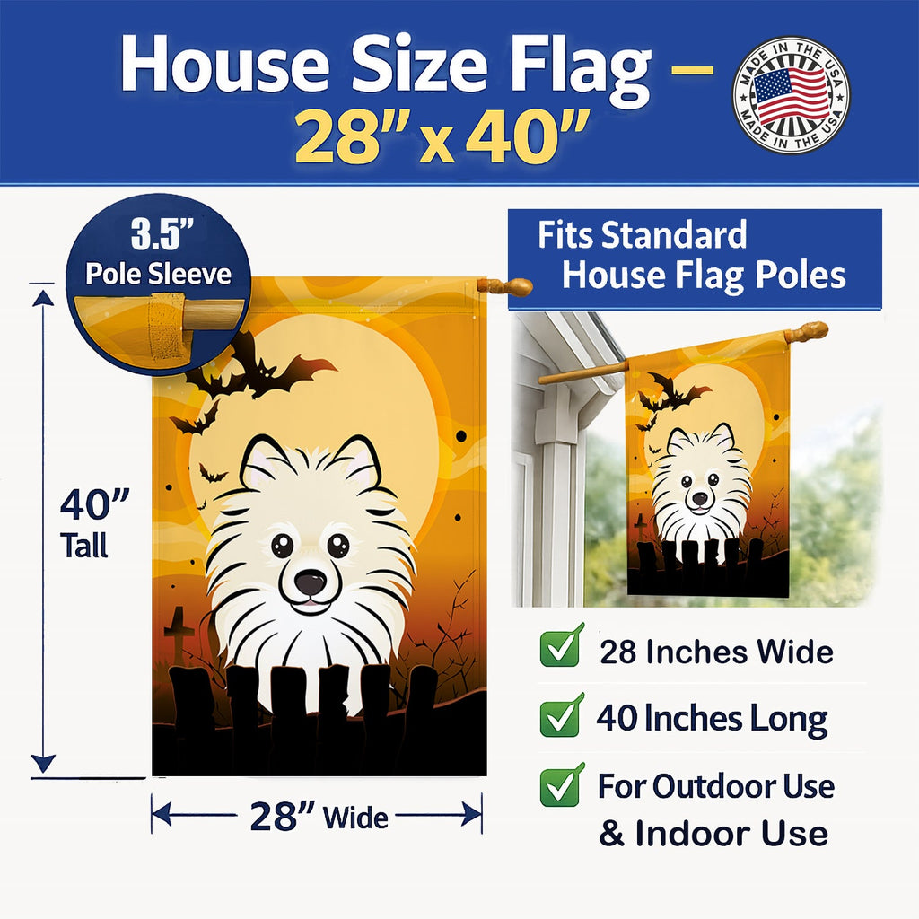Halloween Pomeranian House Flag 28x40 Porch Sleeve Pole Decorative Outside Yard Banner Artwork Wall Hanging, Polyester