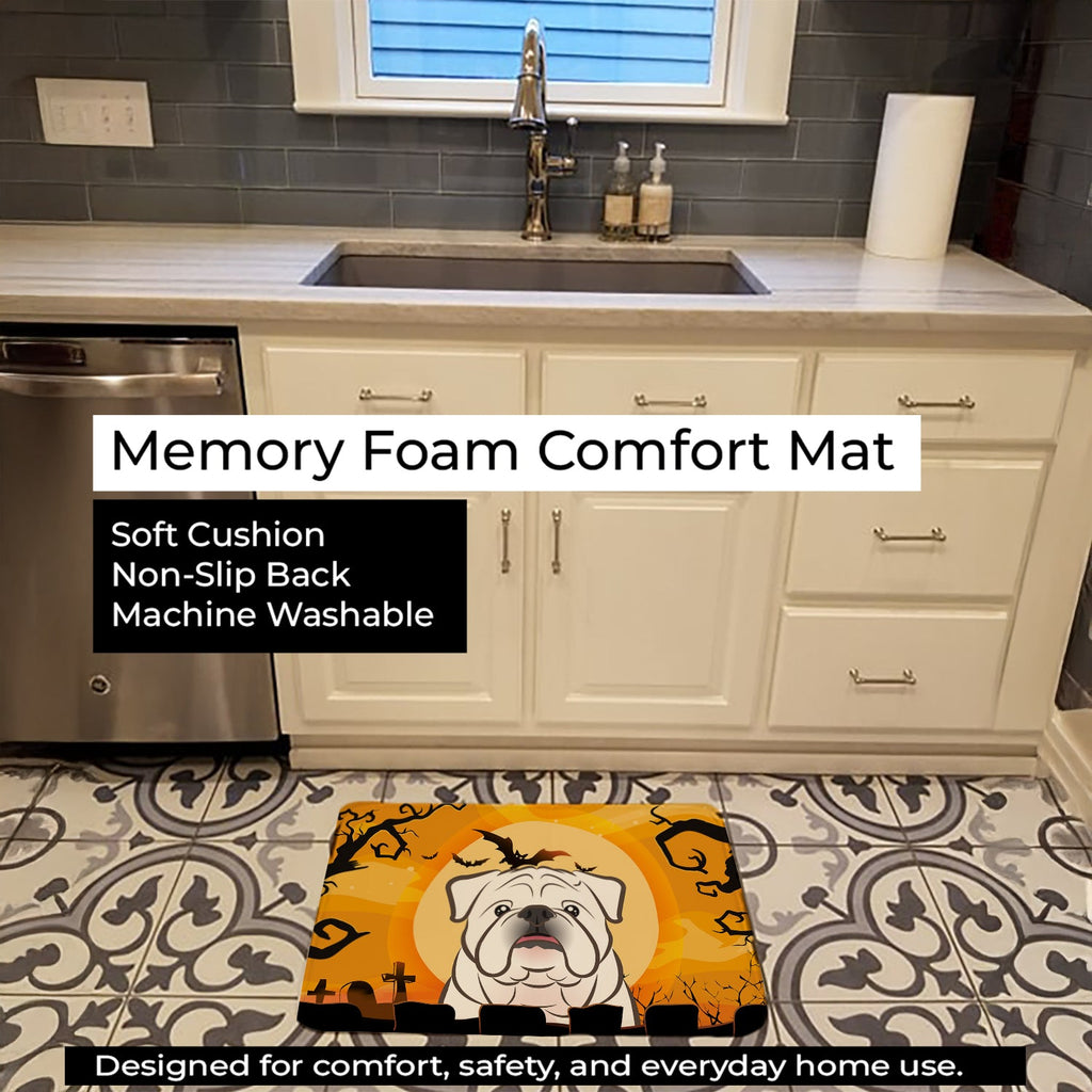 Halloween White English Bulldog  Memory Foam Kitchen Mat Machine Washable Anti-Fatigue Cushion Comfort Bath or Kitchen Rug