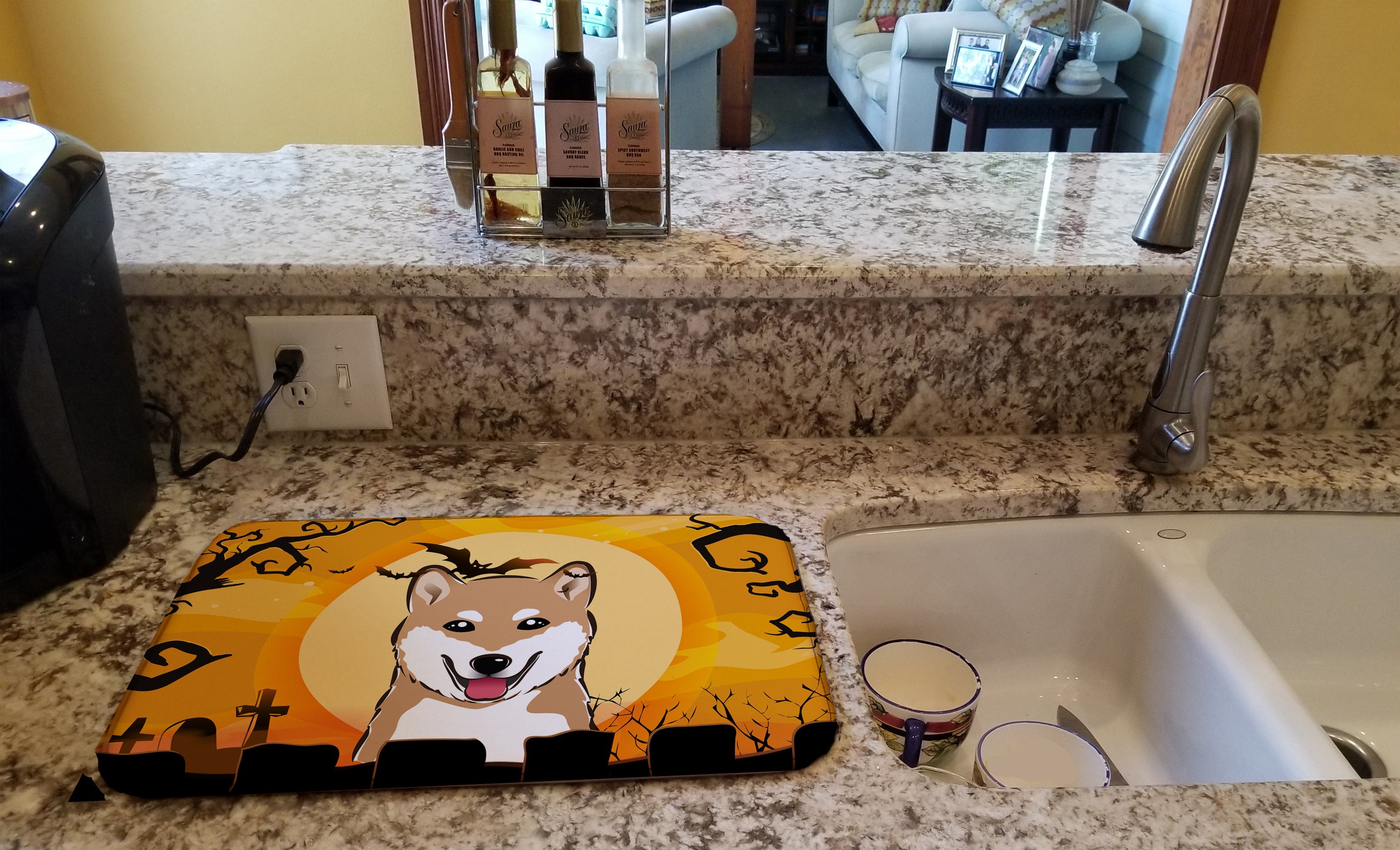 Halloween Shiba Inu Dish Drying Mat Absorbent Dish Drying Mat Pad for Kitchen Counter Dish Drainer Mat for Countertop, 14 x 21", Multicolor