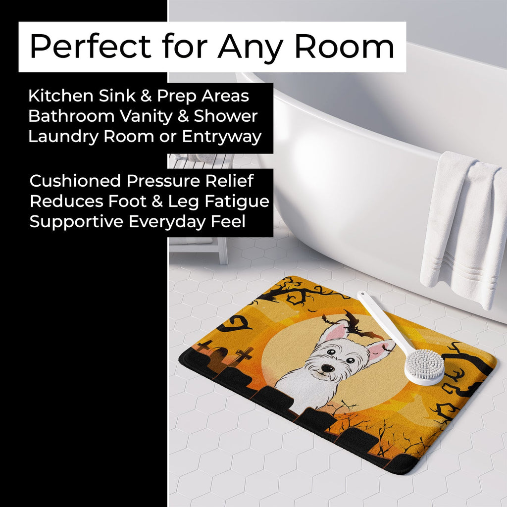 Halloween Westie Memory Foam Kitchen Mat Machine Washable Anti-Fatigue Cushion Comfort Bath or Kitchen Rug