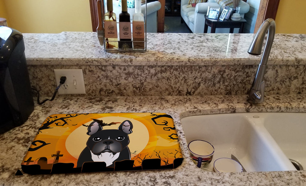 Halloween French Bulldog Dish Drying Mat Absorbent Dish Drying Mat Pad for Kitchen Counter Dish Drainer Mat for Countertop, 14 x 21", Multicolor