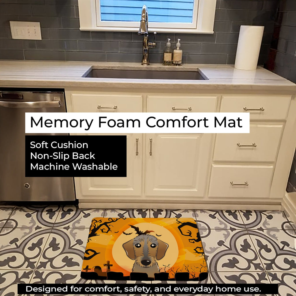 Halloween Wirehaired Dachshund Memory Foam Kitchen Mat Machine Washable Anti-Fatigue Cushion Comfort Bath or Kitchen Rug