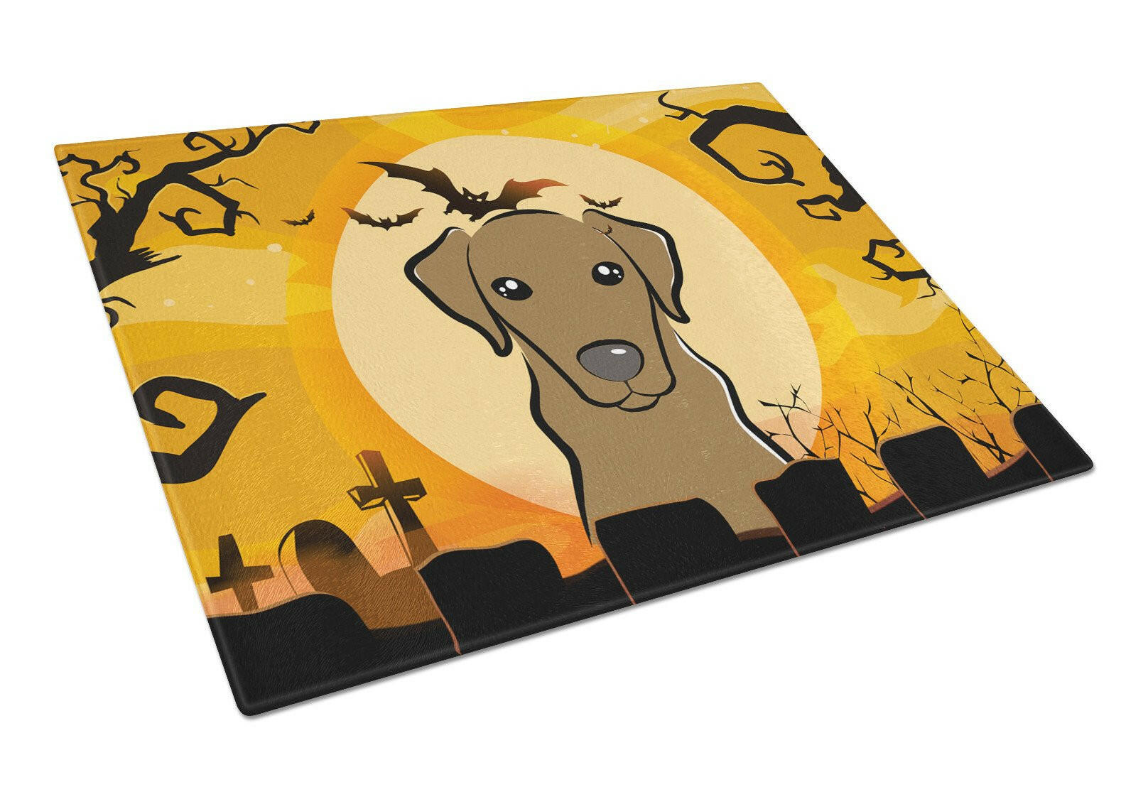 Halloween Chocolate Labrador Cutting Board Tempered Glass Kitchen Cutting Surface, Heat Resistant Chopping, Non-Slip Feet, Food Prep & Serving