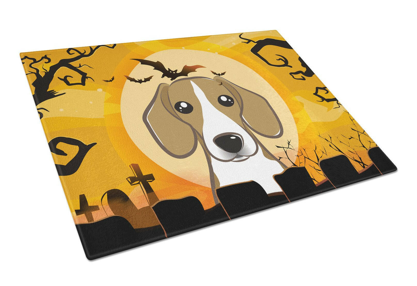 Halloween Beagle Cutting Board Tempered Glass Kitchen Cutting Surface, Heat Resistant Chopping, Non-Slip Feet, Food Prep & Serving