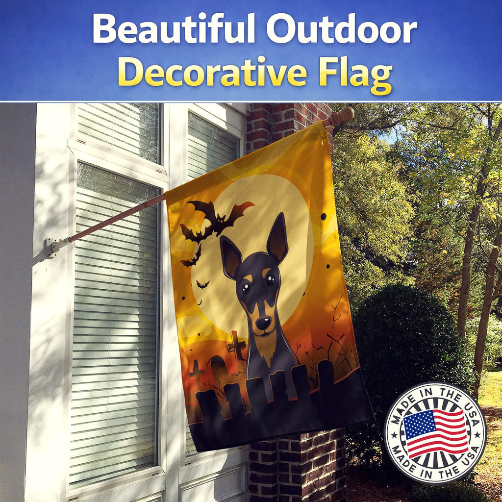 Halloween Min Pin House Flag 28x40 Porch Sleeve Pole Decorative Outside Yard Banner Artwork Wall Hanging, Polyester