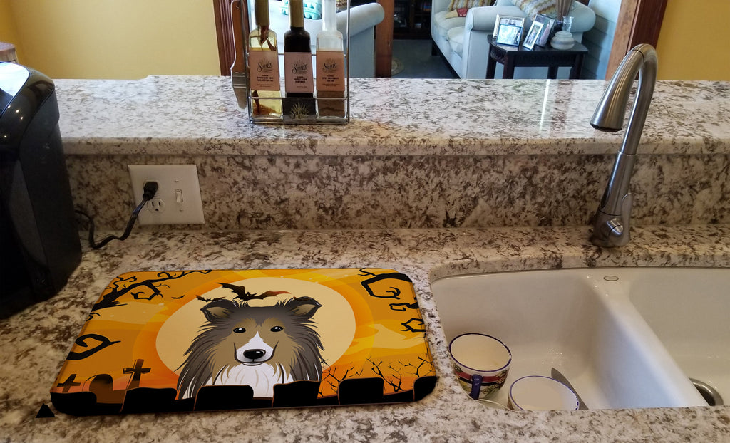 Halloween Sheltie Dish Drying Mat Absorbent Dish Drying Mat Pad for Kitchen Counter Dish Drainer Mat for Countertop, 14 x 21", Multicolor
