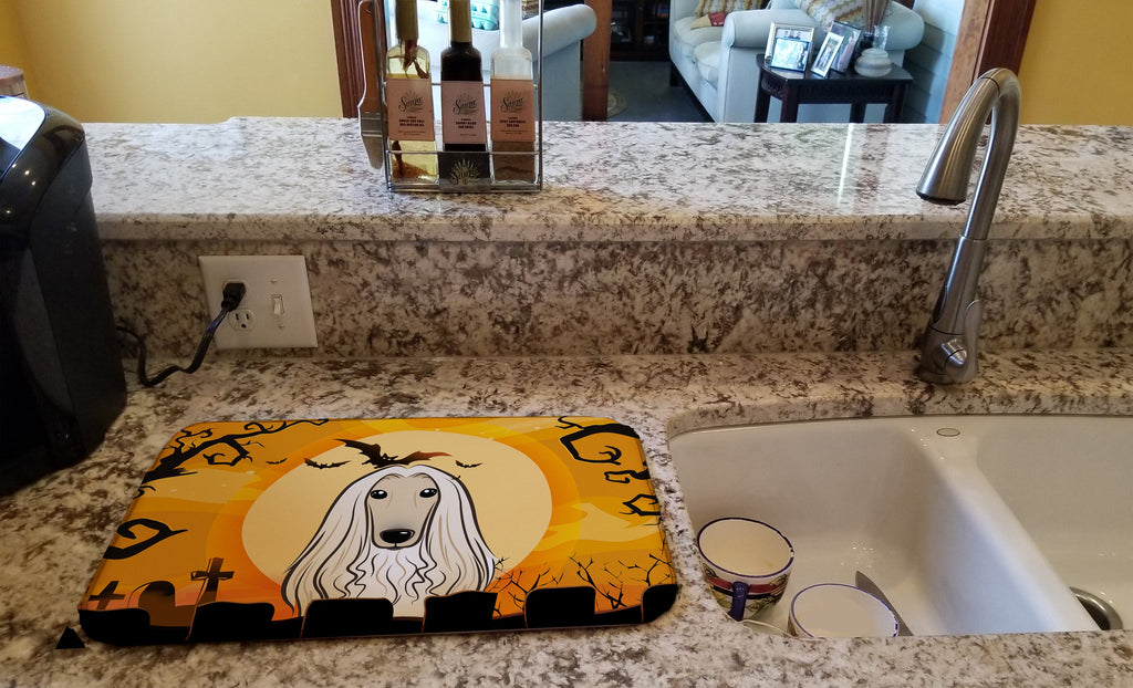 Halloween Afghan Hound Dish Drying Mat Absorbent Dish Drying Mat Pad for Kitchen Counter Dish Drainer Mat for Countertop, 14 x 21", Multicolor