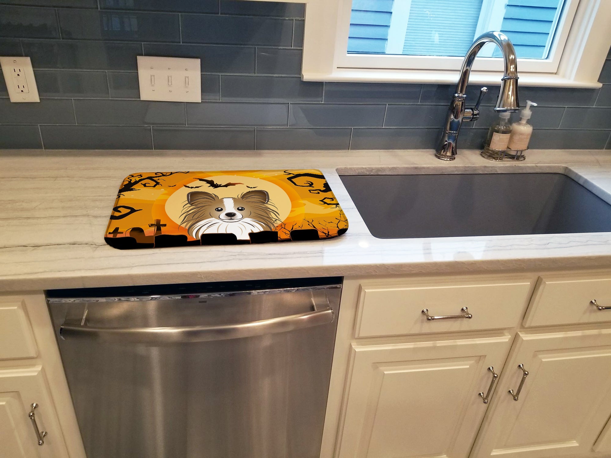 Halloween Papillon Dish Drying Mat Absorbent Dish Drying Mat Pad for Kitchen Counter Dish Drainer Mat for Countertop, 14 x 21", Multicolor