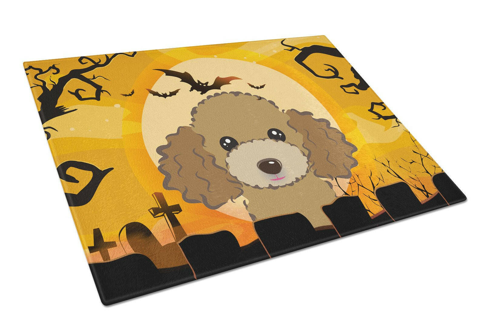 Halloween Chocolate Brown Poodle Cutting Board Tempered Glass Kitchen Cutting Surface, Heat Resistant Chopping, Non-Slip Feet, Food Prep & Serving