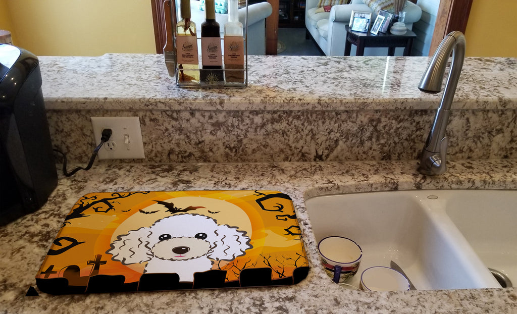 Halloween White Poodle Dish Drying Mat Absorbent Dish Drying Mat Pad for Kitchen Counter Dish Drainer Mat for Countertop, 14 x 21", Multicolor