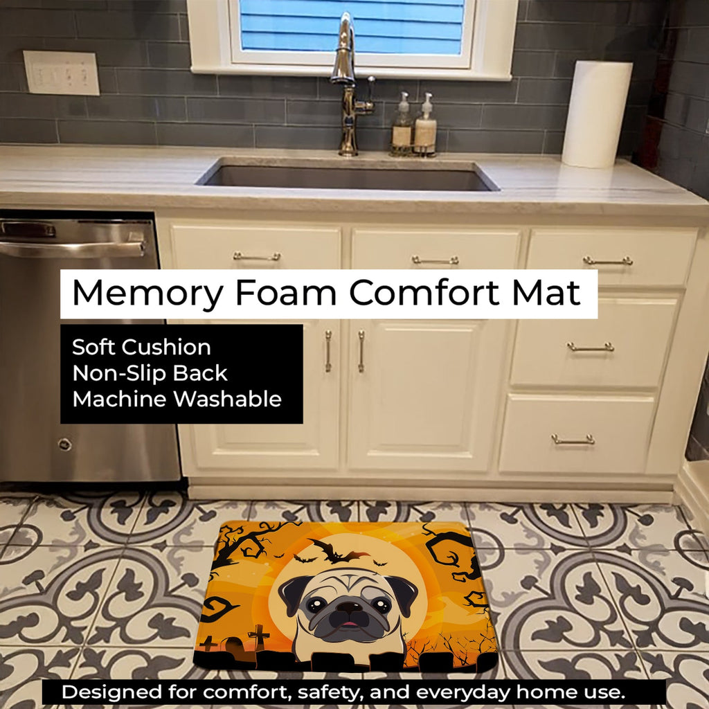 Halloween Fawn Pug Memory Foam Kitchen Mat Machine Washable Anti-Fatigue Cushion Comfort Bath or Kitchen Rug