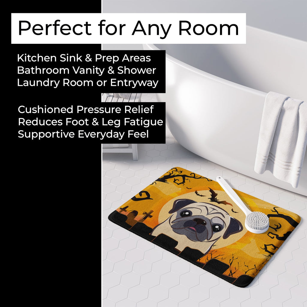 Halloween Fawn Pug Memory Foam Kitchen Mat Machine Washable Anti-Fatigue Cushion Comfort Bath or Kitchen Rug