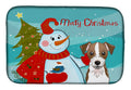 Snowman with Jack Russell Terrier Dish Drying Mat Absorbent Dish Drying Mat Pad for Kitchen Counter Dish Drainer Mat for Countertop, 14 x 21", Multicolor