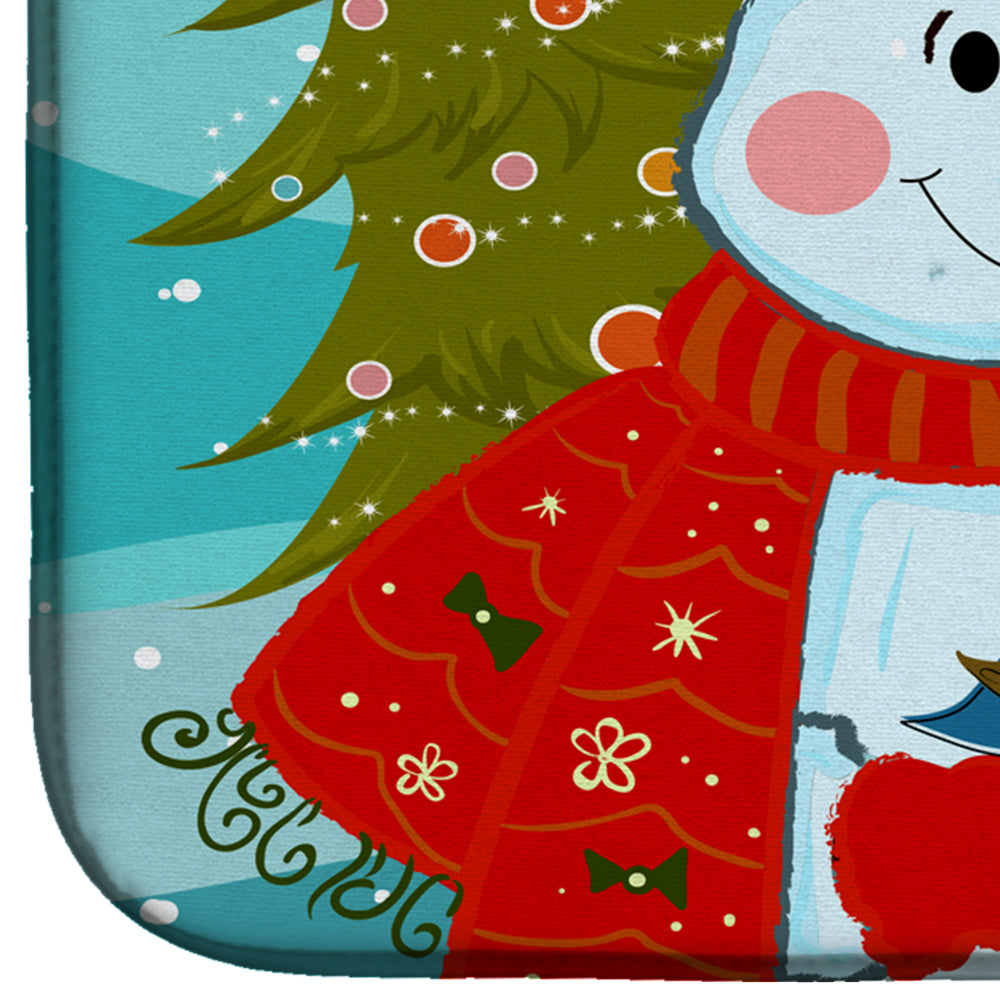 Snowman with Bull Terrier Dish Drying Mat Absorbent Dish Drying Mat Pad for Kitchen Counter Dish Drainer Mat for Countertop, 14 x 21", Multicolor