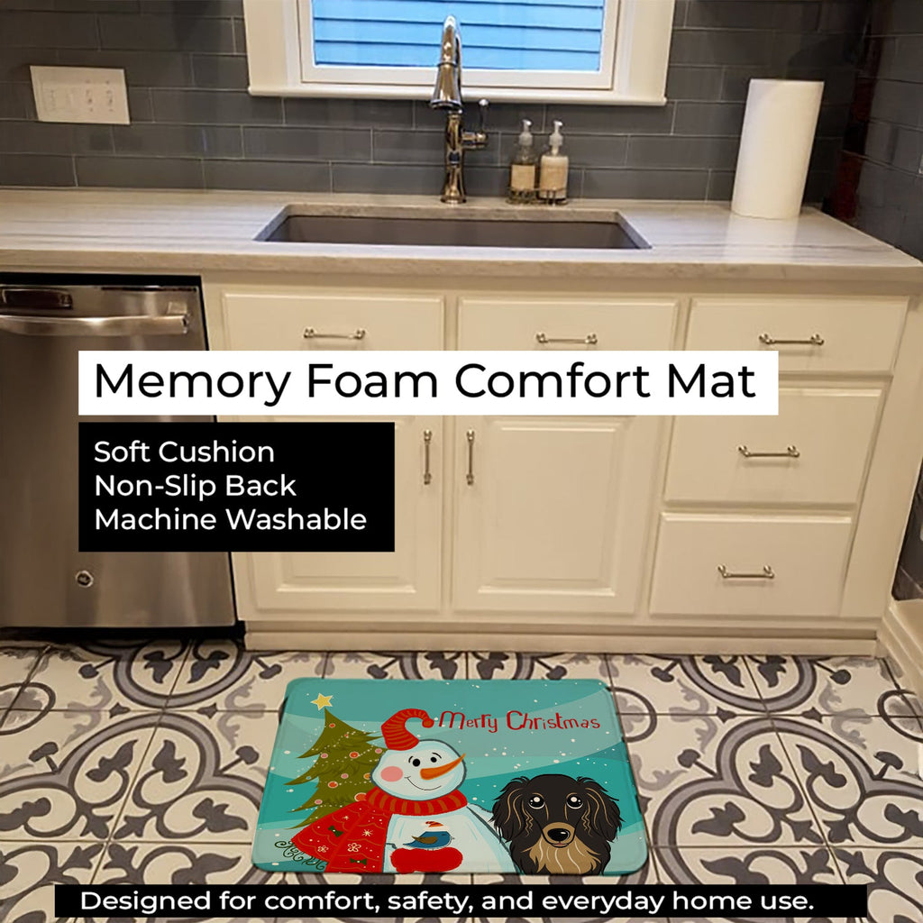 Snowman with Longhair Black and Tan Dachshund Memory Foam Kitchen Mat Machine Washable Anti-Fatigue Cushion Comfort Bath or Kitchen Rug