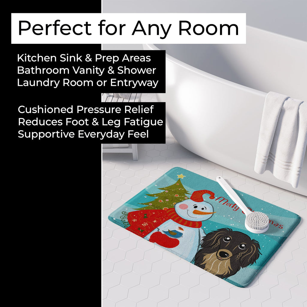 Snowman with Longhair Black and Tan Dachshund Memory Foam Kitchen Mat Machine Washable Anti-Fatigue Cushion Comfort Bath or Kitchen Rug