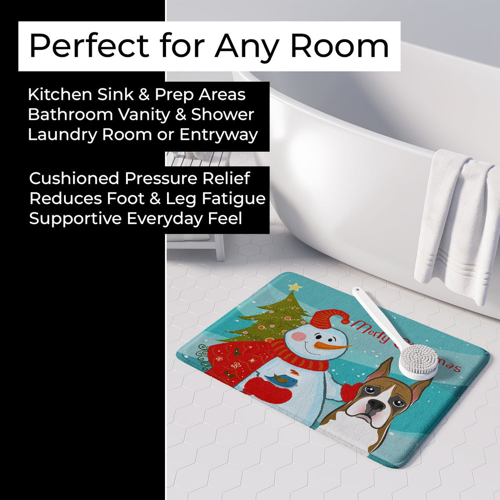 Snowman with Boxer Memory Foam Kitchen Mat Machine Washable Anti-Fatigue Cushion Comfort Bath or Kitchen Rug