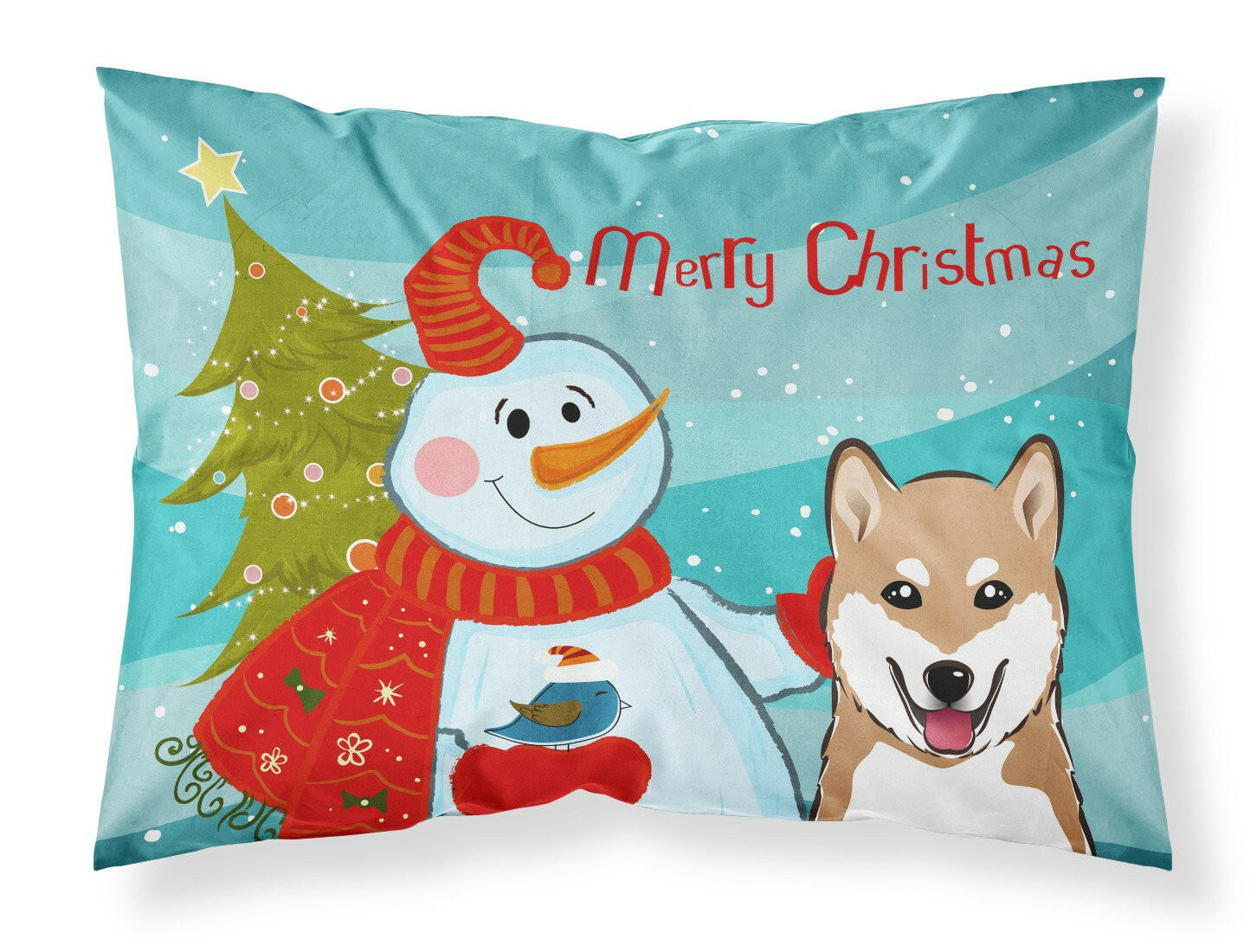 Snowman with Shiba Inu Standard Pillowcase Lightweight Super Soft Easy Care Decorative Artwork Pillowcase, Standard