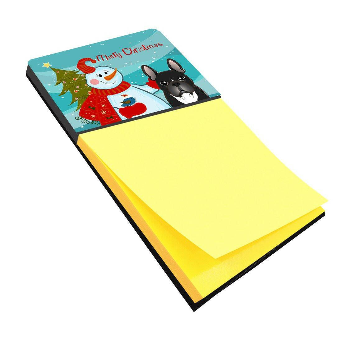 Snowman with French Bulldog Watercolor Sticky Note Holder Refillable Dispenser Desk Accessory 3x3 Pad Gift