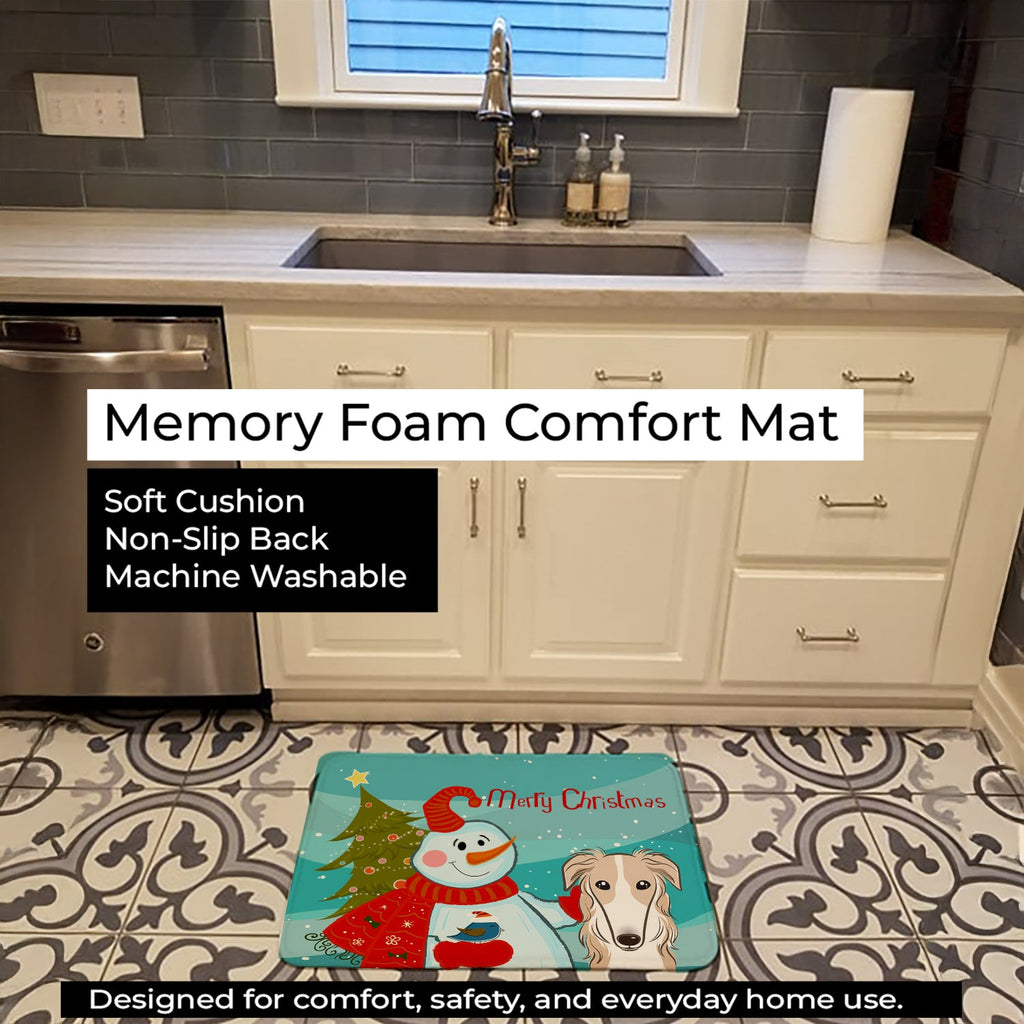 Snowman with Borzoi Memory Foam Kitchen Mat Machine Washable Anti-Fatigue Cushion Comfort Bath or Kitchen Rug