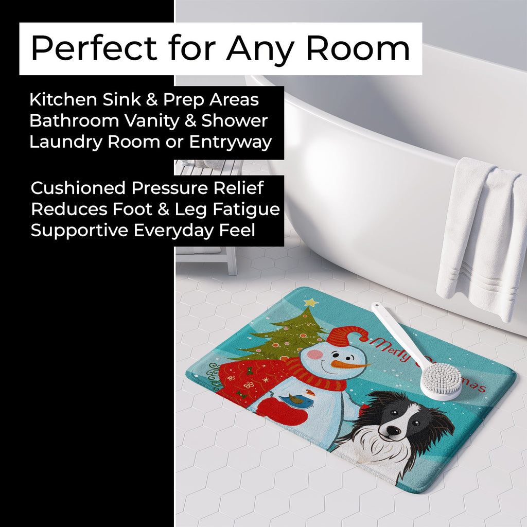 Snowman with Border Collie Memory Foam Kitchen Mat Machine Washable Anti-Fatigue Cushion Comfort Bath or Kitchen Rug