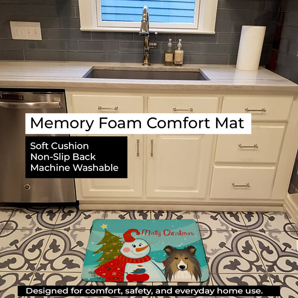 Snowman with Sheltie Memory Foam Kitchen Mat Machine Washable Anti-Fatigue Cushion Comfort Bath or Kitchen Rug