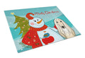 Snowman with Afghan Hound Cutting Board Tempered Glass Kitchen Cutting Surface, Heat Resistant Chopping, Non-Slip Feet, Food Prep & Serving