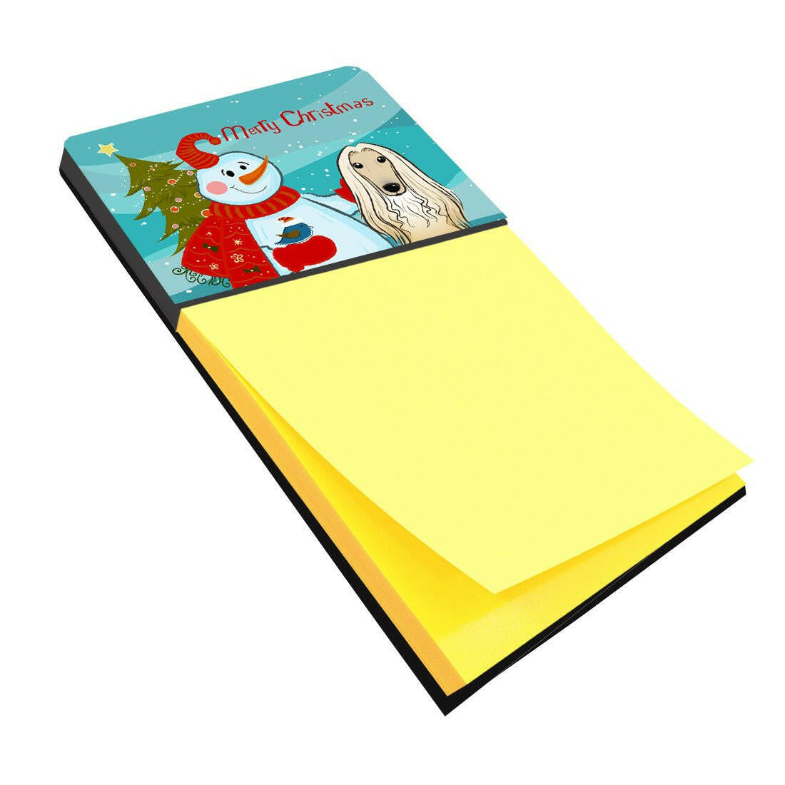 Snowman with Afghan Hound Watercolor Sticky Note Holder Refillable Dispenser Desk Accessory 3x3 Pad Gift