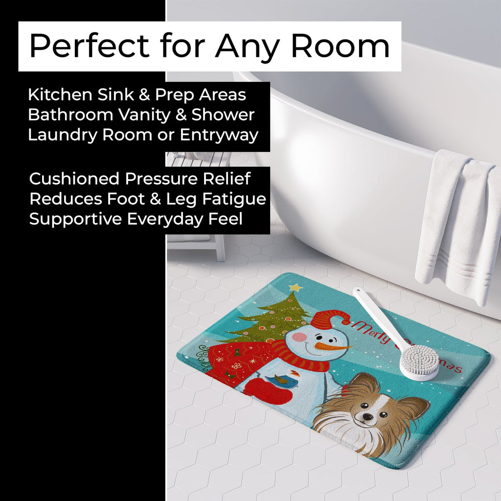 Snowman with Papillon Memory Foam Kitchen Mat Machine Washable Anti-Fatigue Cushion Comfort Bath or Kitchen Rug