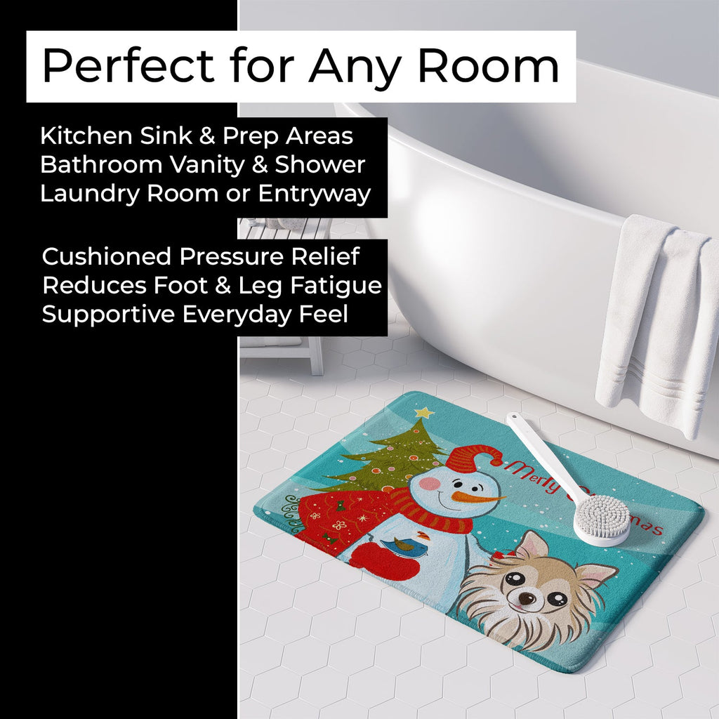 Snowman with Chihuahua Memory Foam Kitchen Mat Machine Washable Anti-Fatigue Cushion Comfort Bath or Kitchen Rug