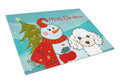 Snowman with White Poodle Cutting Board Tempered Glass Kitchen Cutting Surface, Heat Resistant Chopping, Non-Slip Feet, Food Prep & Serving